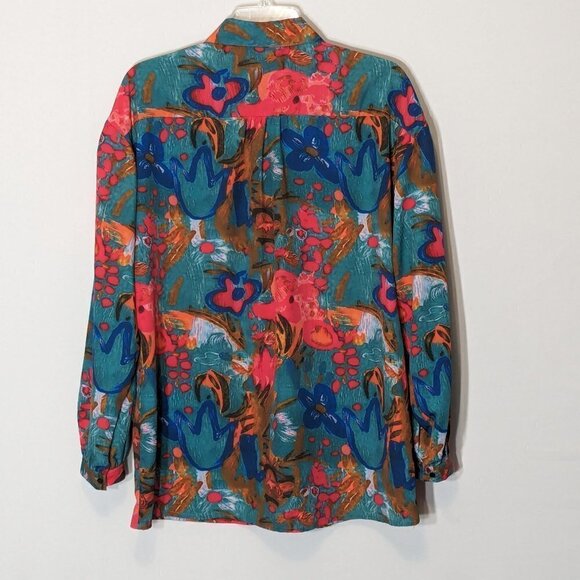 Women's SHEIN Red/Blue Floral, Long Sleeved Oversized Button Blouse; Size M - Picture 2 of 5